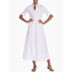 Staud Joan Maxi Dress White Cotton Button Down Shirt Dress Collared Coastal Midi